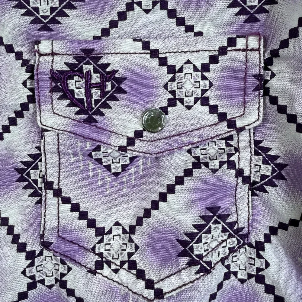 Cowgirl Hardware Western Shirt Girls 6/S Long Sleeve Aztec Purple Crystal Snaps - Picture 13 of 14
